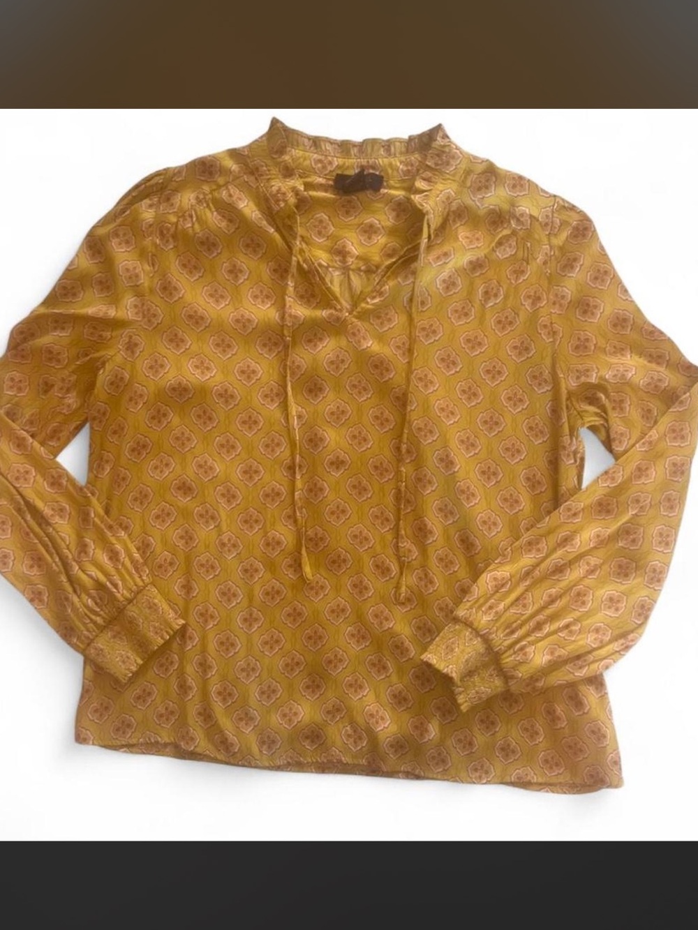 RACHEL Rachel Roy Yellow Printed Tie-Neck Blouse